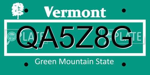 QA5Z8G Vermont License Plate