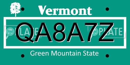 QA8A7Z Vermont License Plate