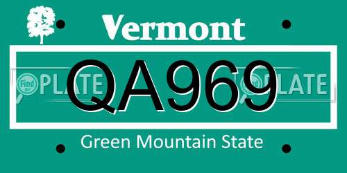 QA969 Vermont License Plate