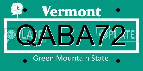 QABA72 Vermont License Plate