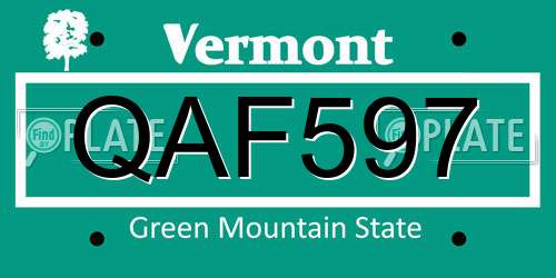 QAF597 Vermont License Plate