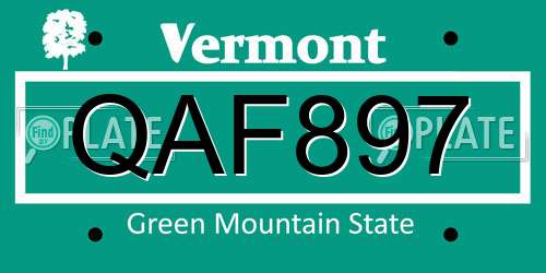 QAF897 Vermont License Plate