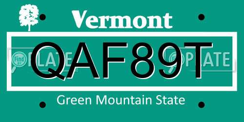 QAF89T Vermont License Plate