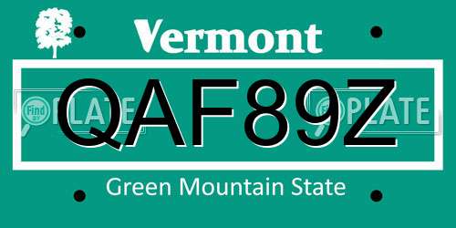 QAF89Z Vermont License Plate