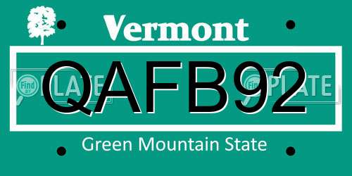 QAFB92 Vermont License Plate