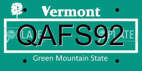 QAFS92 Vermont License Plate