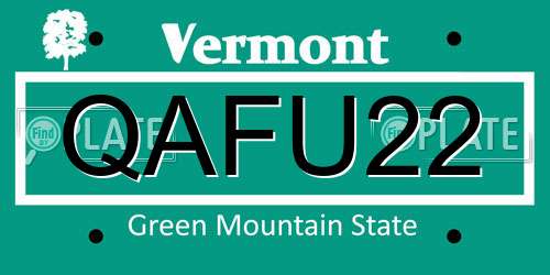 QAFU22 Vermont License Plate