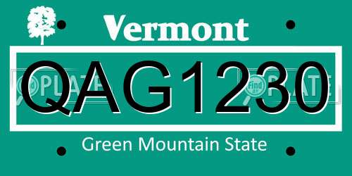 QAG1230 Vermont License Plate
