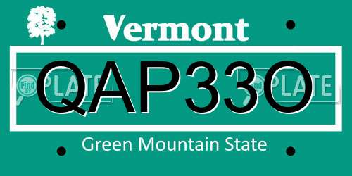 QAP33O Vermont License Plate