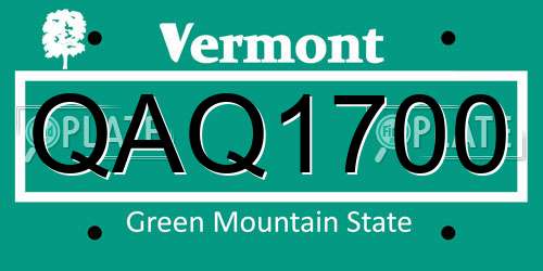 QAQ1700 Vermont License Plate