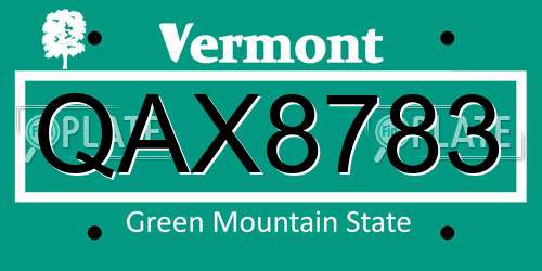 QAX8783 Vermont License Plate