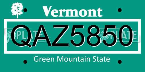 QAZ5850 Vermont License Plate