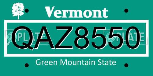 QAZ8550 Vermont License Plate