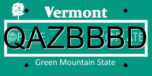 QAZBBBD Vermont License Plate