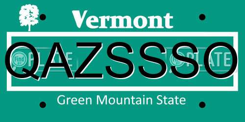 QAZSSSO Vermont License Plate