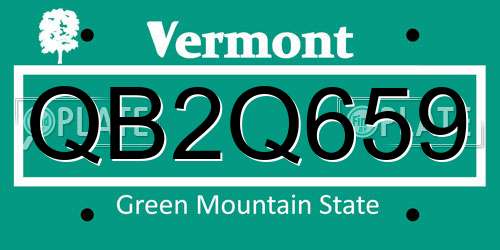 QB2Q659 Vermont License Plate