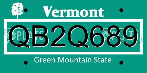 QB2Q689 Vermont License Plate