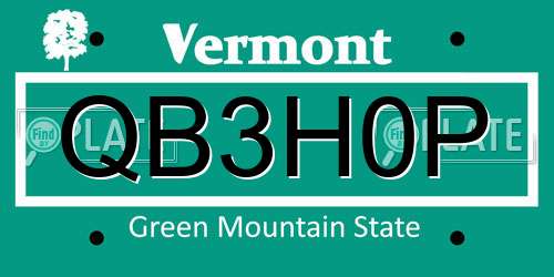 QB3H0P Vermont License Plate