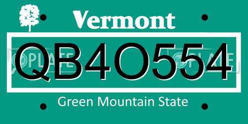 QB4O554 Vermont License Plate