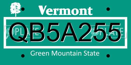 QB5A255 Vermont License Plate