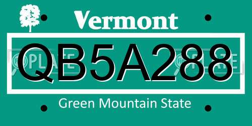 QB5A288 Vermont License Plate