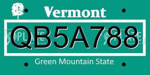 QB5A788 Vermont License Plate