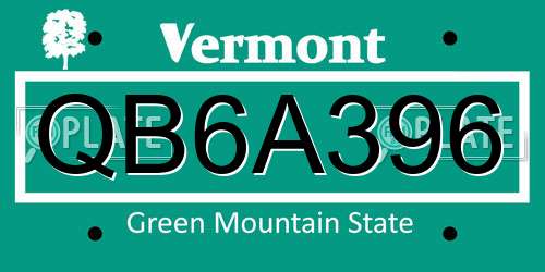 QB6A396 Vermont License Plate
