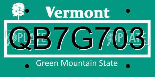 QB7G703 Vermont License Plate