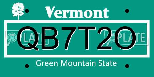 QB7T2O Vermont License Plate