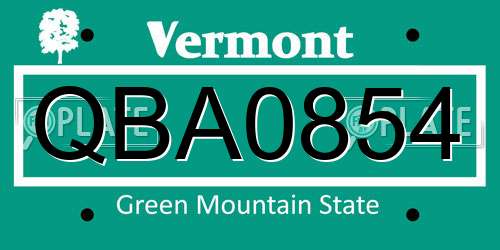 QBA0854 Vermont License Plate