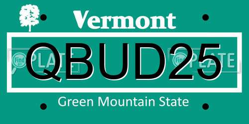 QBUD25 Vermont License Plate
