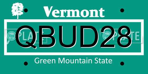 QBUD28 Vermont License Plate