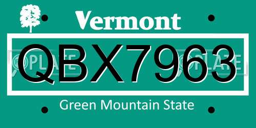 QBX7963 Vermont License Plate