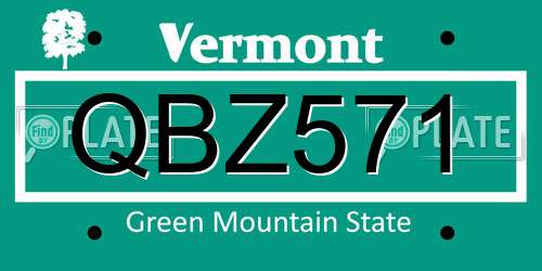 QBZ571 Vermont License Plate