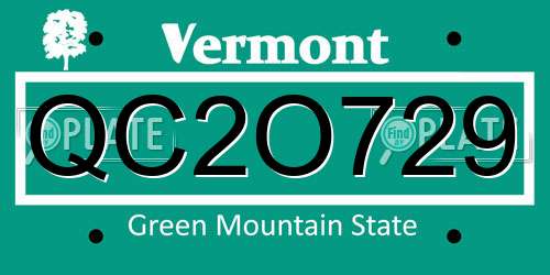 QC2O729 Vermont License Plate