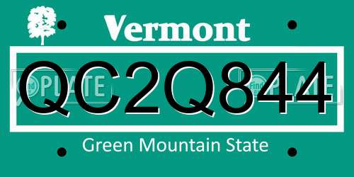 QC2Q844 Vermont License Plate