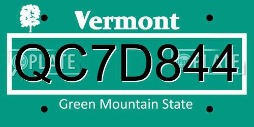 QC7D844 Vermont License Plate