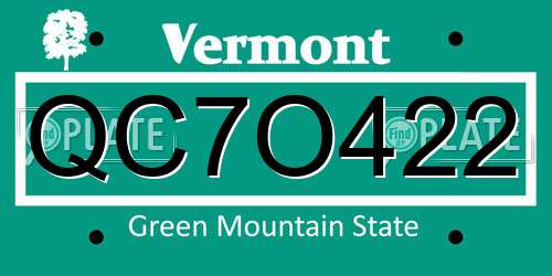 QC7O422 Vermont License Plate
