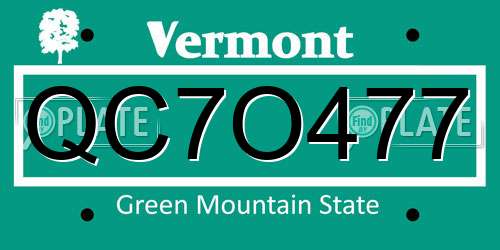 QC7O477 Vermont License Plate