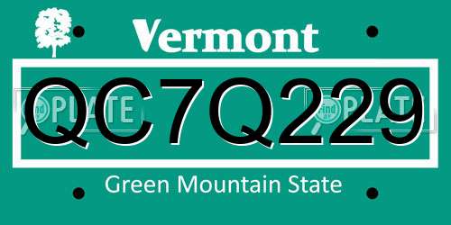 QC7Q229 Vermont License Plate