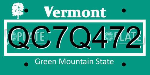 QC7Q472 Vermont License Plate