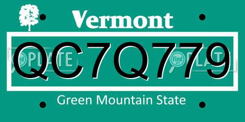 QC7Q779 Vermont License Plate