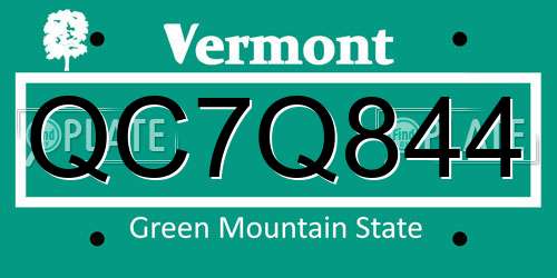 QC7Q844 Vermont License Plate