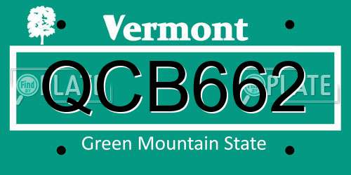 QCB662 Vermont License Plate