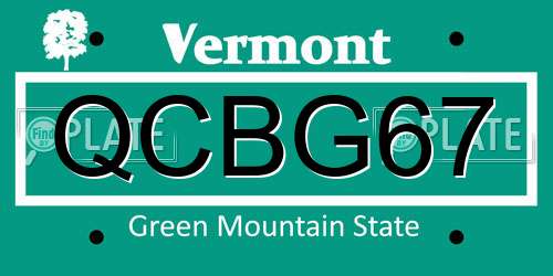 QCBG67 Vermont License Plate
