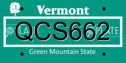 QCS662 Vermont License Plate