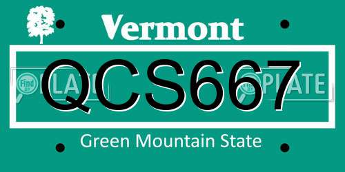 QCS667 Vermont License Plate