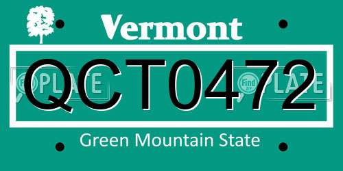 QCT0472 Vermont License Plate