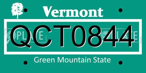 QCT0844 Vermont License Plate