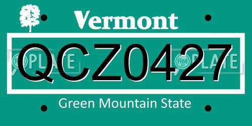 QCZ0427 Vermont License Plate